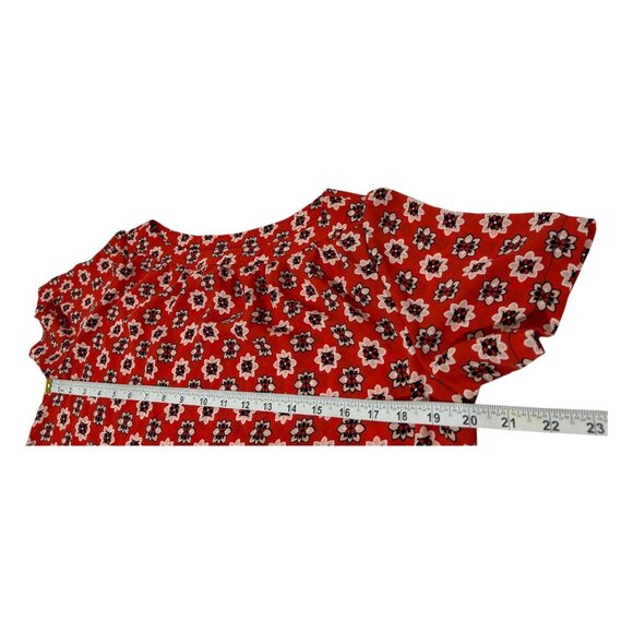 Loft Outlet Womens Small Petite Blouse Red Floral SP Short Sleeve Lightweight - Picture 8 of 10